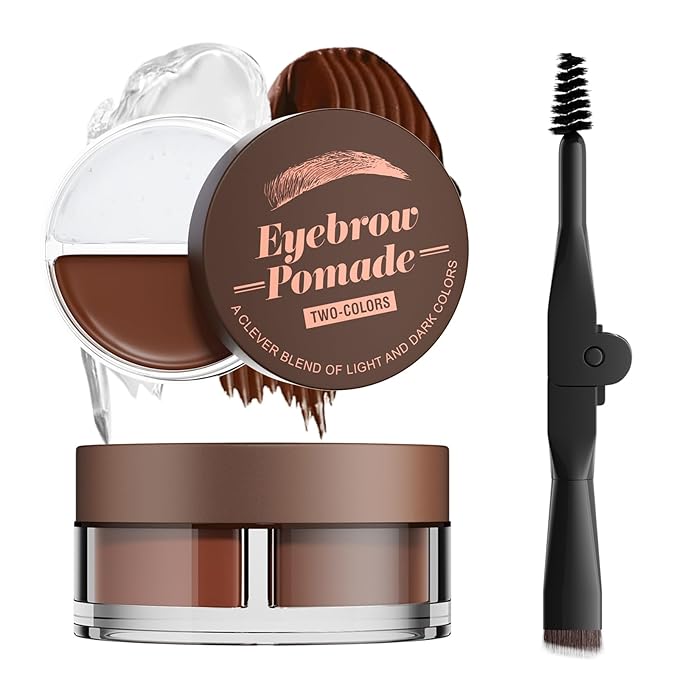 Dual Color Eyebrow Pomade for Women 2-in-1 Waterproof & Sweatproof Brow Gel with Foldable Dual-Ended Brush - Natural Looking, Long Lasting, All-Day Wear for Beginners (Dark Brown+Brow Gel)