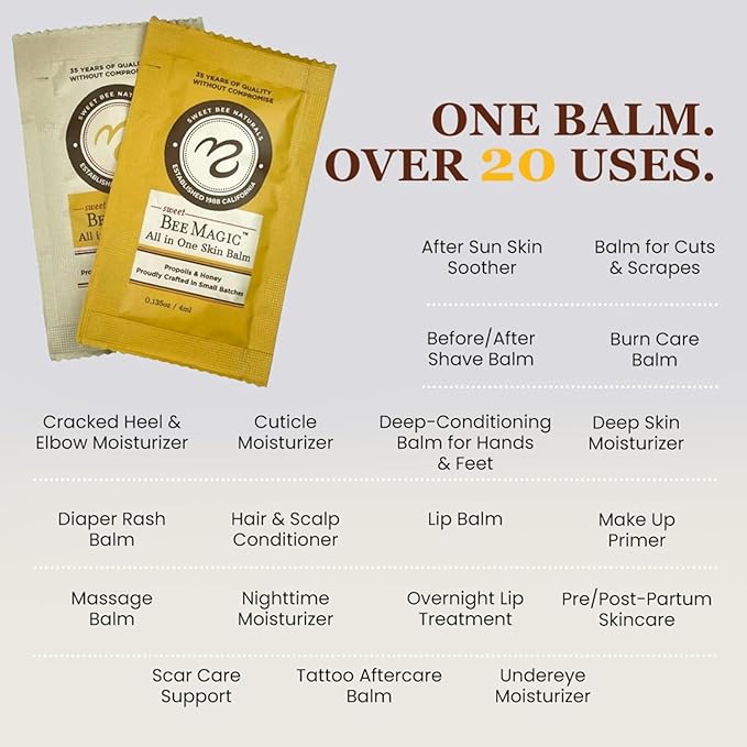 Sweet Bee Naturals All-in-One Skin Balm Sachets - 4ml Each, Certified Organic, Deep Moisture & Hydration for On-the-Go Skincare, Ideal for Busy Lifestyles, Travel-Friendly - 15 Pack