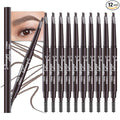 12 Pcs Ultimate Eyebrow Retractable Definer Pencils,Dual-Sided Natural Soft Textured Eyebrow Pencil, for Daily Look Eyebrow Makeup,Brow Brush,Fine Tip (12Pcs-Dark Brown-Retractable Triangle)