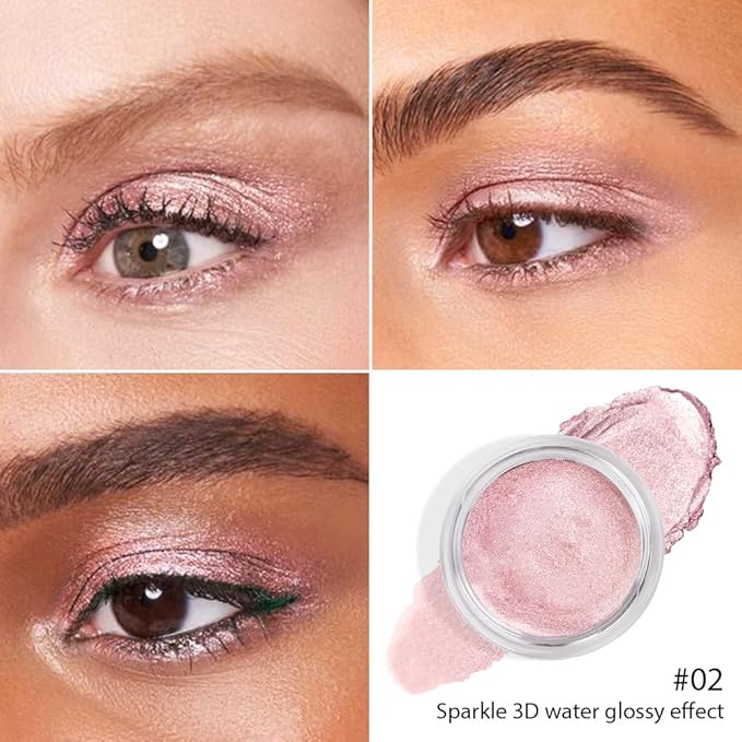 FeiCuiYun Cream Glitter Pale Pink Shimmer Metallic Eyeshadow Palette Makeup For Mature Women, Natural Single Mini Instant Holographic Eyeshadow, Sombras Crema Para Ojos, Talc, Paraben & Cruelty Free