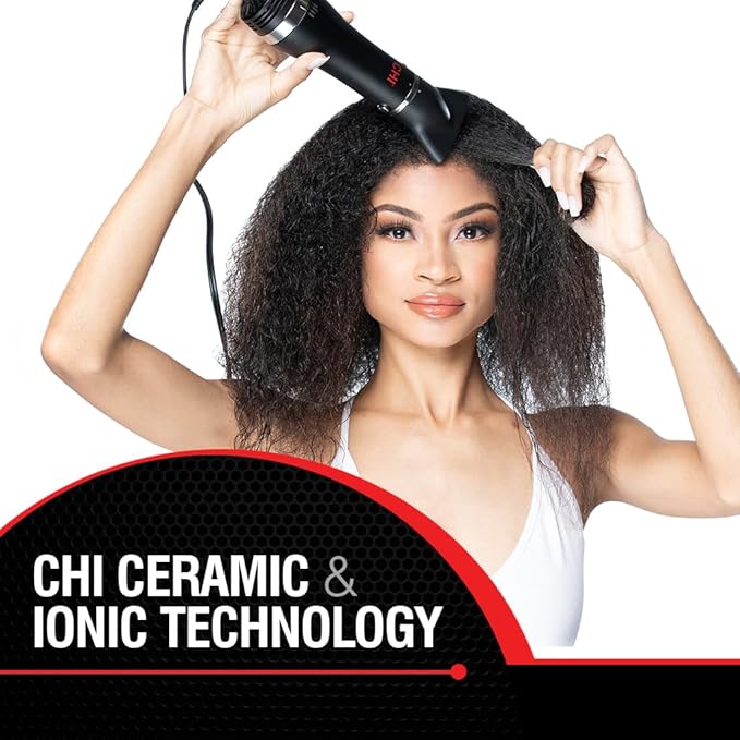 CHI Volumizer 4-in-1 Blowout Brush Hair Dryer, Multi-Attachment Ceramic Ionic Styling Tool, Preserves Natural Hair Moisture for Easy Styling, Frizz Control & Shine, Includes 4 Attachments,1000W, Black