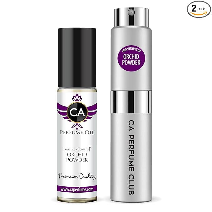 CA Perfume Duo Impression of Orchid Powder For Women And Men Perfume Layering Set Long Lasting Travel Size EDP + Body Oil Roll-On Bottle 0.27 Fl Oz+0.33 Fl Oz