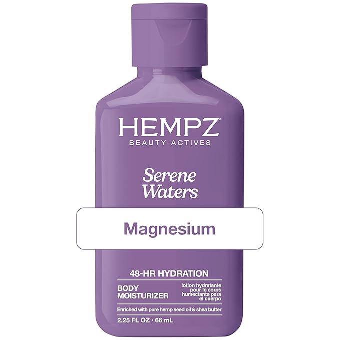 Hempz Mini Magnesium Body Lotion for Sleep & Relaxation, Hydrating Lotion with Arnica, & Shea Butter, Calming Nighttime Moisturizer for Muscle Relief & Soft Skin, Serene Waters Scent, 2.25 oz