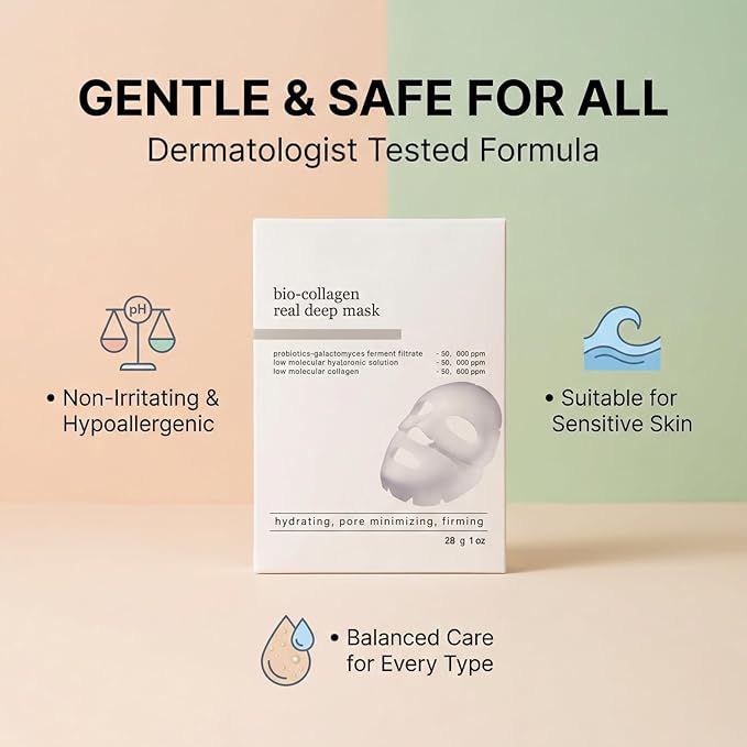 Bio-Collagen Real Deep Mask, Collagen Face Mask Overnight, Deep Hydrating and Firming Facial Mask, Elasticity & Pore Minimizing, Gentle for All Skin Types, 4PCS