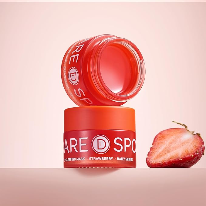 SPODARE Sleeping Lip Mask Strawberry - Overnight Lip Treatment, Lip Care Hydration, Repair for Dry Cracked Lips, Vitamin C, Soft and Nourished Lips Overnight, Christmas, with Shea Butter - 20g
