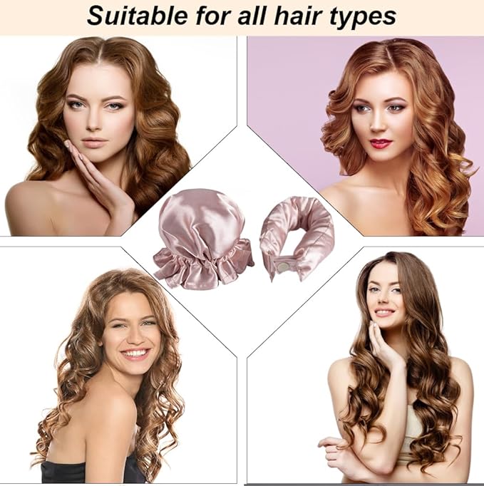 Hair Rollers Set, 6Pcs Satin Heatless Curling Rod Headband, Heatless Curls with Cap for All Hair Types, No Heat Curling Flexi Rod