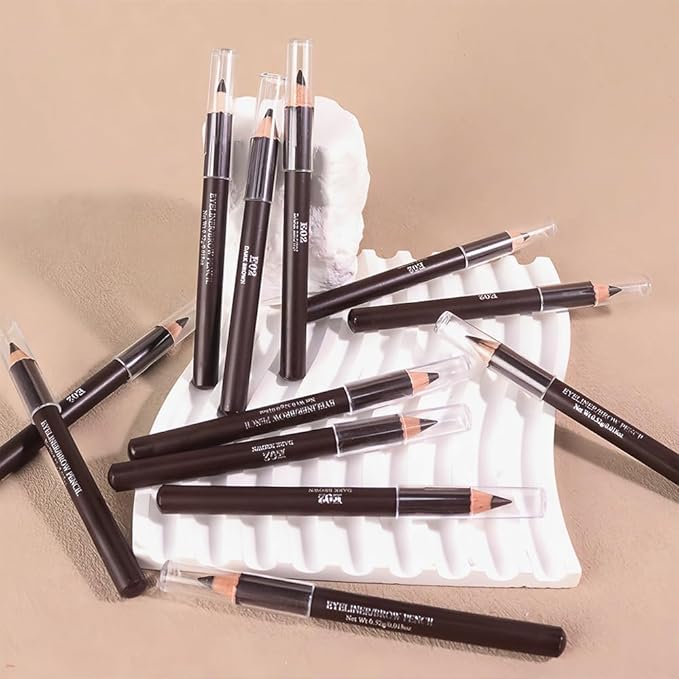 12Pcs Dark Brown Eyebrow Pencils for Women, Wooden Hard-Core Eyebrow and Eyeliner Pencil, Long Lasting Waterproof and Sweat-Proof, Beginner Makeup Brow Pencil (Dark Brown)