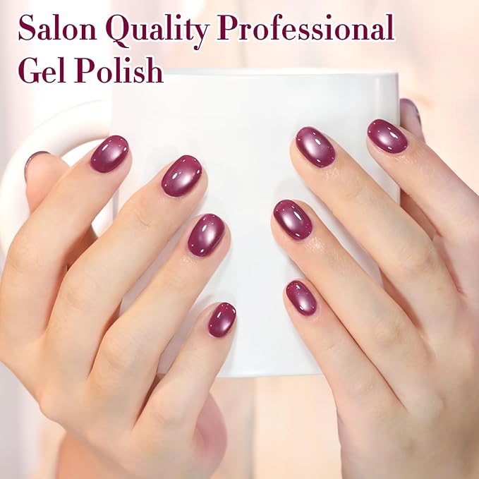 Double Rhythm 15ML Jelly Glass Cat Eye Gel Polish with Magnet Holographic Glitter Shimmer Translucent Sheer Color Salon Soak Off Magnetic Nail at Home (Rose Purple-MC1231)