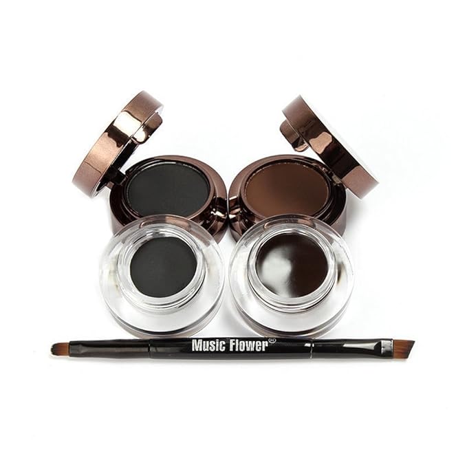 UCANBE 4 in 1 Black Brown Eyeliner Gel and Eyebrow Powder Makup Set Professional Water-proof Long Lasting Eye Liner Brow Kit with Double Ended Brush