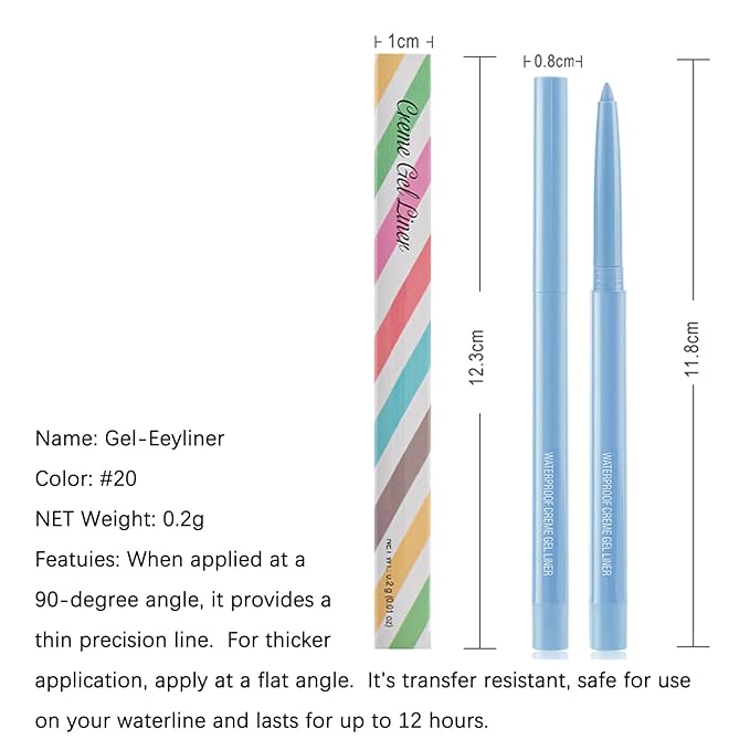 Eyeliner Pencil, Waterproof Eyeliner Long-lasting, Light-blue Eyeliners, High-Pigmented Colorful Eyeliners Easy To Use Eye Liner Pen for Women, Light-blue