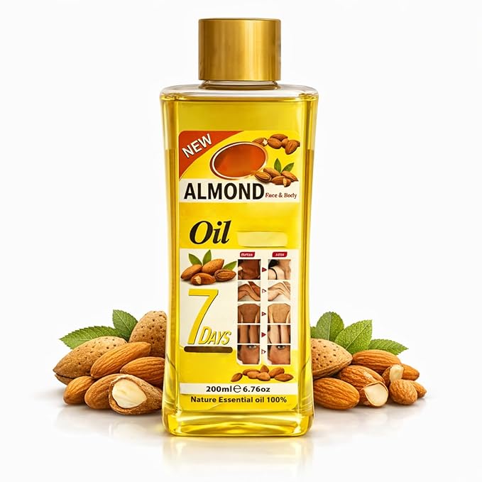 Almond Oil for Massage and Skin Moisturizing, Lightweight Hydrating Body Oil for Dry Skin, Spa Body Care Oil with Almond Extract, 200ml / 6.76 fl oz
