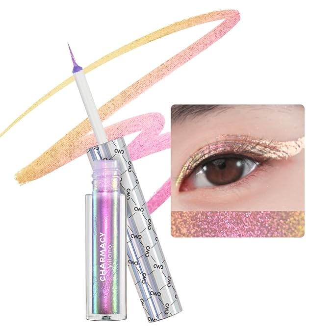 CHARMACY Chameleon Liquid Eyeliner, Liquid Glitter Eyeliner, Highly Pigmented, Metallic MultiColor Shifting waterproof Eyeliner, Ultra-Fine Tip, Longwearing, Smudge-proof (#306)