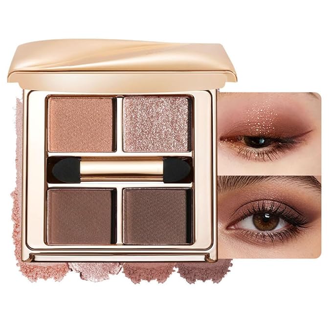 Warm Brown Nude Eyeshadow Palette – 4 Matte&Glitter High-Pigment Blendable Waterproof Long-Lasting Eye Shadow for Soft Glam, Everyday Natural Makeup&Brown Smokey Eye Looks, Paleta de Sombras de Ojos
