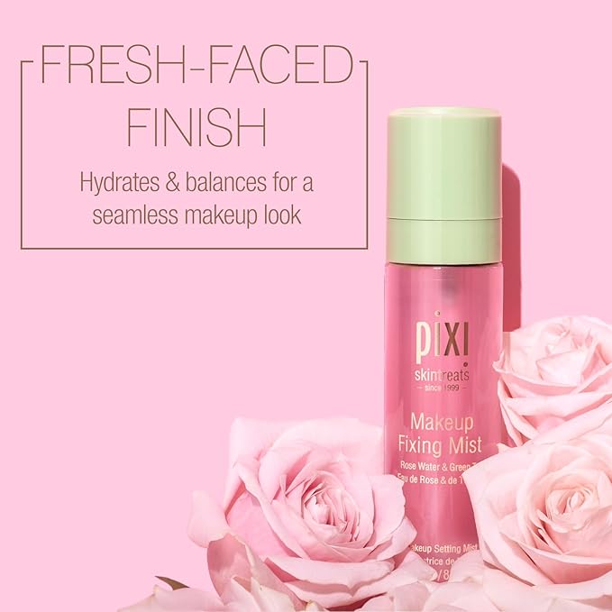 Pixi Beauty Makeup Fixing Mist 80ml, All Over Setting Spray For Longer Wearing Makeup, Rose Water and Green Tea Infused, 80 ml / 2.70 fl oz