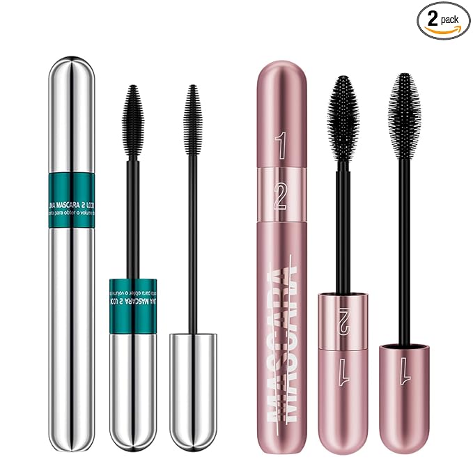 2Pcs 2 Step Lengthening & Volumizing Tubing Mascara, Smudge-Proof, Clump-Free, 2 in 1 Black Mascara For Natural Lengthening And Thickening Effect