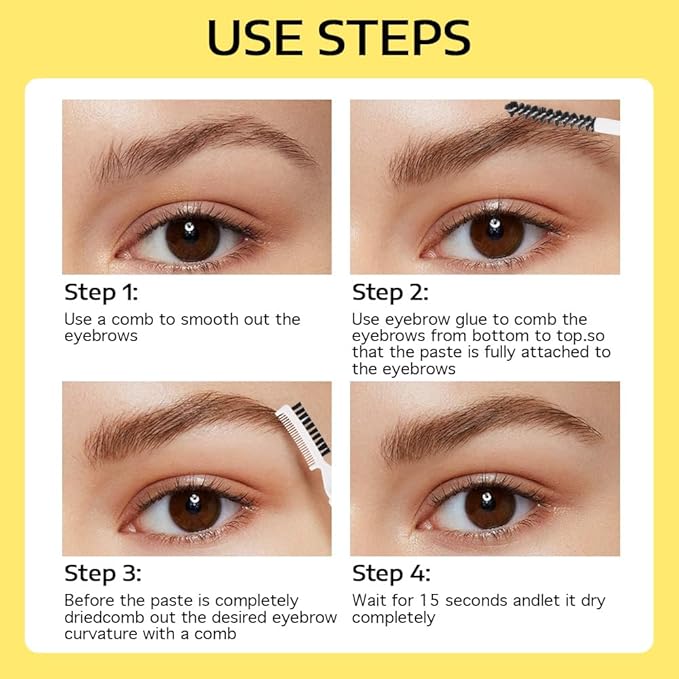 Eyebrow Sculpt Gel, Long-Lasting Brows Styling Clear-Drying & Waterproof Brow Gel Creates Laminated Brows, Comb & Brush Duo Brows