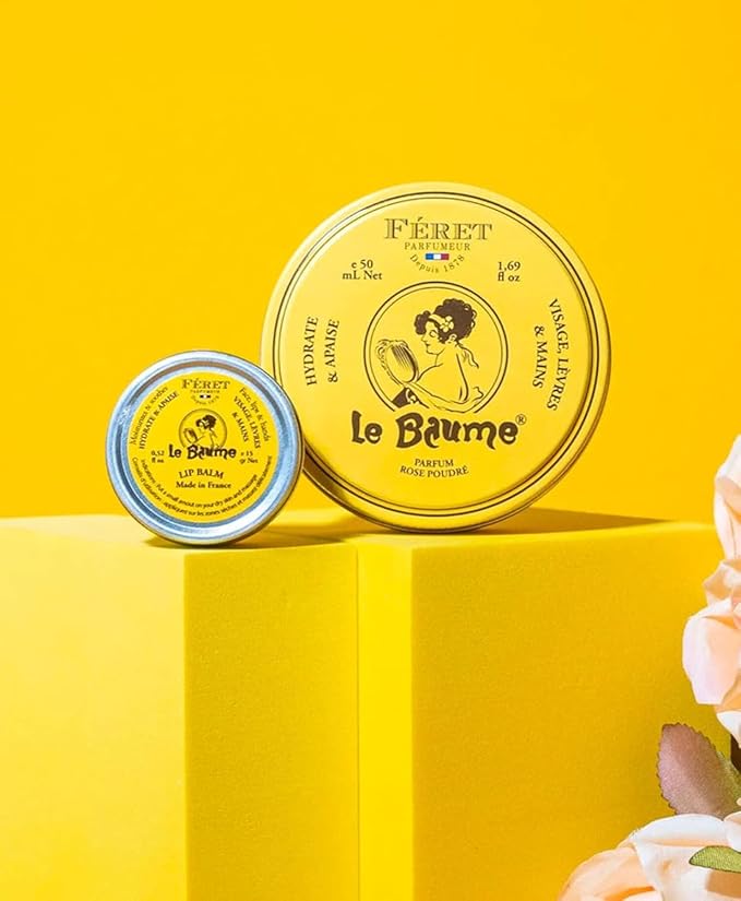 Feret Parfumeur Le Baume Multi Purpose Balm – Rose Poudré - Deeply Hydrating Moisturizer for Dry Cracked Skin, Lips & Cuticles - Natural Lip Balm with Shea Butter & Honey -Pack 2-15ml/.52 Ounce