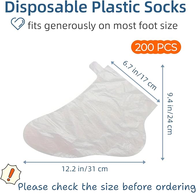 Plastic Disposable Foot Covers, Paraffin Bath Liners for Foot Pedicure Hot Spa Wax Treatment, Larger Thicker Thermal Therapy Feet Covers Bags Plastic Socks Liners (12.2" L x 6.7" W(Pack of 200))