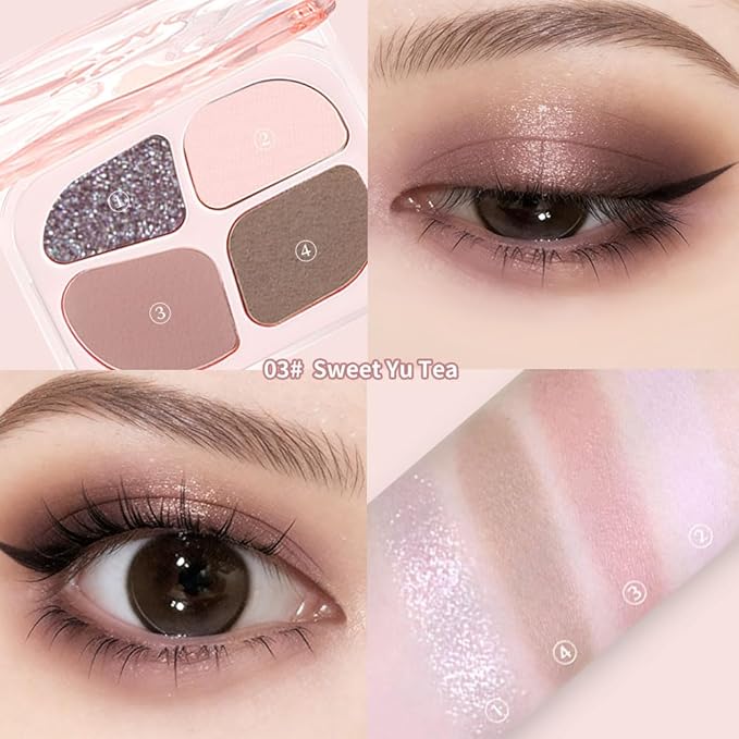 Matte Eyeshadow Palette, 4 Color High Pigment Blendable Eye Shadow Makeup For Older Women, Shimmer Eyeshadow Palette Makeup (03#, Pack of 1)