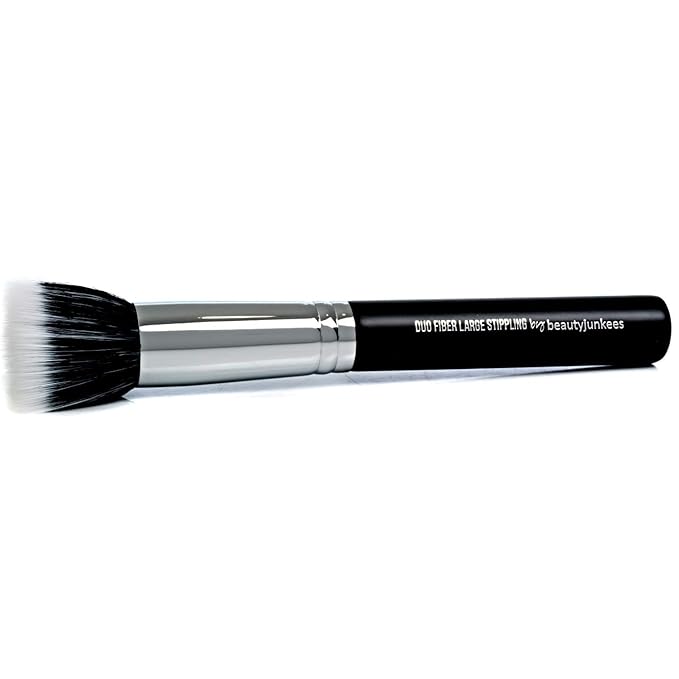Beauty Junkees Stippling Brush Makeup Foundation Brush - Duo Fiber Synthetic Flat Top Stipple Blending Brush for Liquid Foundation, Cream Blush, Vegan Cruelty Free