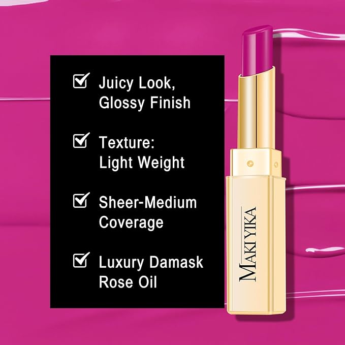 MAKI YIKA Moisture Purple Lipstick for Women Hydrate Tinted Lip Balm for Mother's Day Dry Cracked Lips Sheer Lipstick Lip Tinted Glossy Finish,MA068 Rose Love