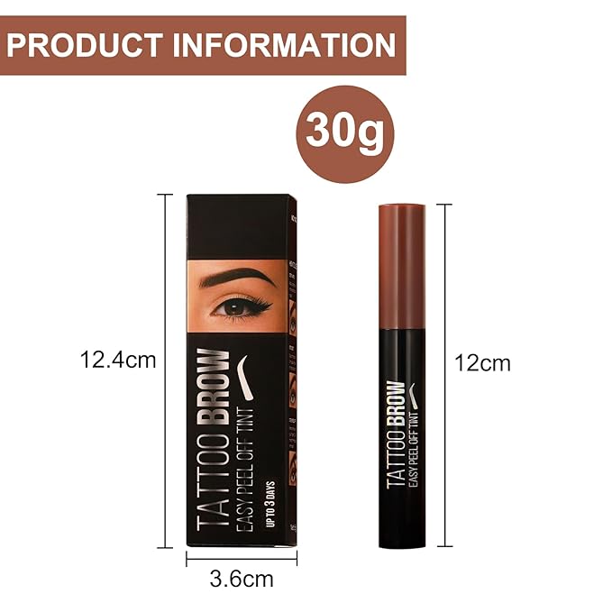 2Pcs Peel Off Eyebrow Tint,Long-lasting Tattoo Eyebrow Gel Easy Peel Off,Waterproof Brow Stain Gel,For Fuller & Defined Looking Brows（02 Dark Brown）