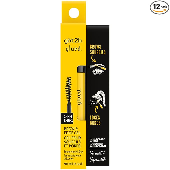 Got2B Glued 2-in-1 Brow Gel & Edge Control, 0.54 Fl Oz, Strong Hold Styling Eyebrow Gel and Hair Mascara for Flyaways and Frizz with Castor Oil, Sweat-Resistant with Quick Dry, Clear Finish