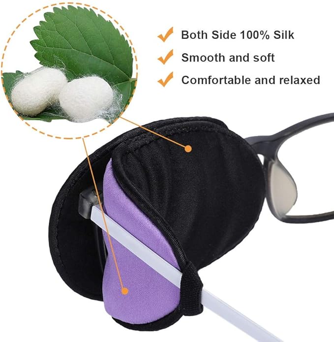 eZAKKA Eye Patches for Adults Kids Eye Patch for Glasses Silk Patch for Lazy Eye Amblyopia Strabismus and After Surgery (Purple + Pink)