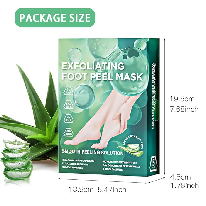 Dr.Pedi Foot Peeling Mask Exfoliating Foot Masks for Dry Dead Skin and Calluses Removal Aloe Vera Foot Spa Treatment for Soft Smooth Feet (5 Pairs)