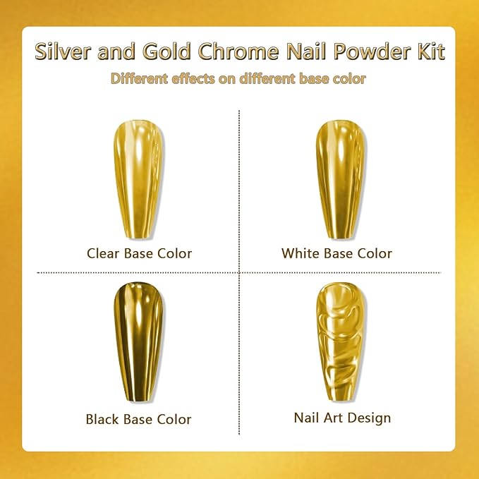 Holographic Mirror Gold Chrome Nail Powder Kit Effect Metallic Dust Sequins UV Gel Nail Chrome Powder for Nails Set Decoration