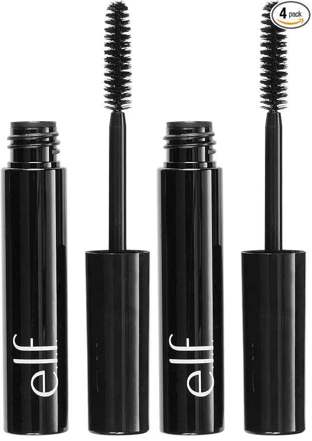 e.l.f. Cosmetics Volumizing Mascara, Mascara For Fuller, Thicker-Looking Lashes, Enriched With Vitamin E, Black,0.19 Fl Oz (Pack of 4)
