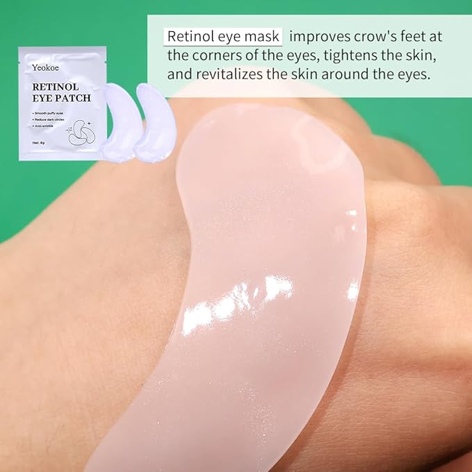 Yeokoe Under Eye Patches For Puffy Eyes and Dark Circles Wrinkle,30 Pairs Face Masks SkinCare With Retinol Serum,Aloe Vera,Rose Betaine