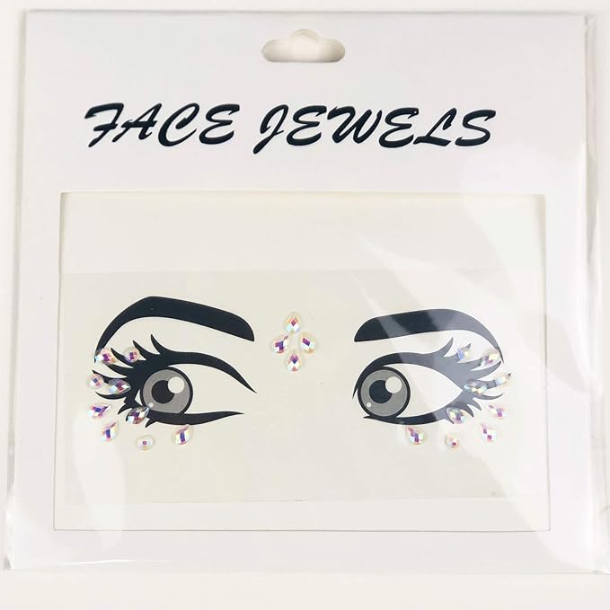Tear Face Gems Glitter Tattoo for Eye Corner and Forehead Bindi Rhinestone Face Jewelry Rave Party Decorations For Women Kids, 3-Pack