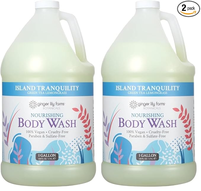 Ginger Lily Farms Botanicals Nourishing Body Wash, Island Tranquility, 100% Vegan & Cruelty-Free, Green Tea Lemongrass Scent, 1 Gallon Refill (128 fl. oz.) (Pack of 2)