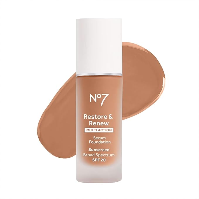 No7 Restore & Renew Multi Action Serum Foundation - Dune - Liquid Foundation Makeup with Vitamin C, Vitamin E & Collagen for Face - Beauty Skin Serum Formula with Medium Coverage (30ml)