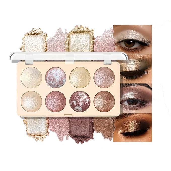 All-in-One Baked Eyeshadow Palette,Face & Eye Makeup with Highlighter Blush Contour,Soft Neutral Low-Saturation Tones,Smooth Blendable Buildable, Long-Lasting Natural Glow,Paleta de Sombras de Ojos 02