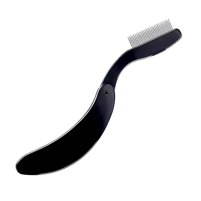 TecUnite 4 Packs Folding Eyelash Comb, Stainless Steel Teeth Eyebrow Comb Lash and Brow Makeup Brush (Black)