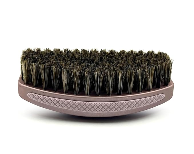 New Champagne Rose MEDIUM-SOFT 360 Wave 2.0, Boar Bristle Hairbrush - Non-Slip Grips, Indestructible Body, Waterproof, Debossed Logo - The Ultimate Curved 360 Wave Brush by Crown Quality Products