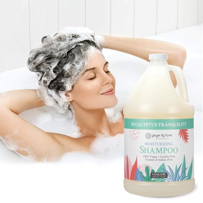 Ginger Lily Farms Botanicals Moisturizing Shampoo for All Hair Types, Eucalyptus Tranquility, 100% Vegan & Cruelty-Free, 1 Gallon (128 fl oz) Refill
