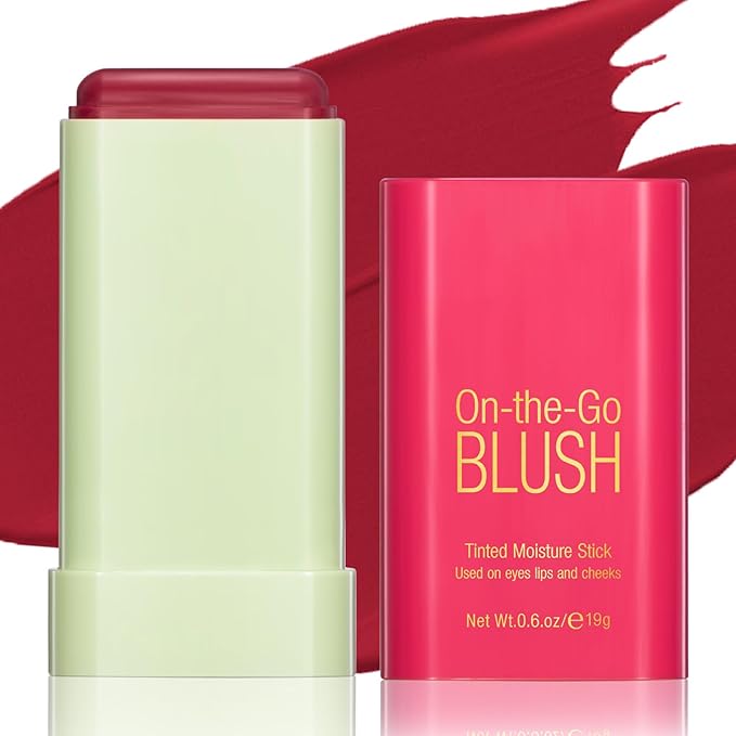 Blush Stick for Cheeks - Cream Makeup Blush Wand, Solid Moisturizer Stick for Cheeks Tint, Natural Blendable Waterproof Korean Matte Long-Lasting Smooth Blushes (#02 Hot Red)