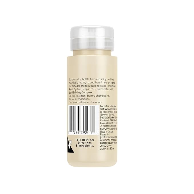 John Frieda Blonde+ Hair Repair System, Pre-Shampoo Treatment with Bond Building Complex, Strengthens and Repairs Damaged Hair, Step 1 of Hair Repair System, 3.3 Oz