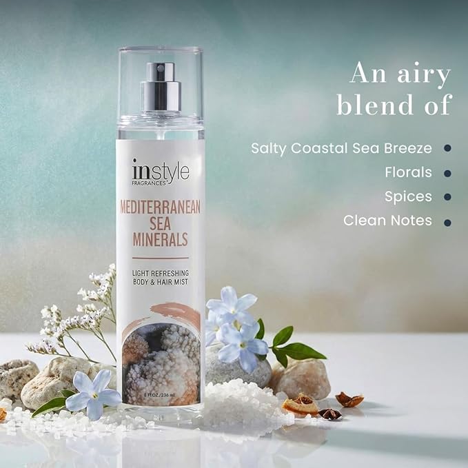 Instyle Fragrances, Body & Hair Mist, Sea Minerals Scent, With Panthenol, CLEAN, Vegan, Paraben Free, Phthalate Free, Premium 8 Fl Oz Spray Bottle
