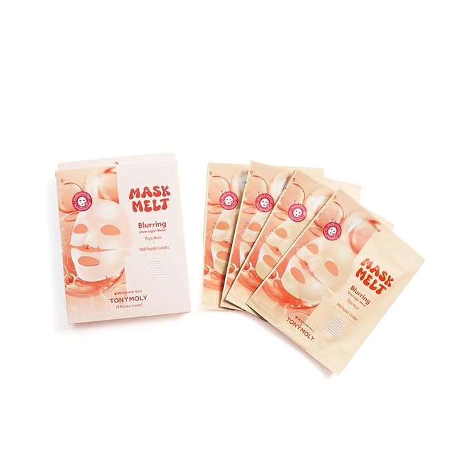 TONYMOLY Mask Melt Blurring Hydrogel Overnight Face Mask 4-Pack, Peptide Sheet Masks with Syn-Ake, Argireline & Phyto-Mucin to Smooth Fine Lines, Firm Skin & Boost Hydration