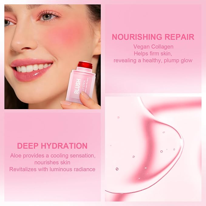 2 Pcs Jelly Blush Contour Stick for Cheeks Eyes Lips Lightweight Dewy Finish Blush Stick Waterproof Long Lasting Contour Trio Wand Face Makeup Set for Wome (2PCSA（1+4）)