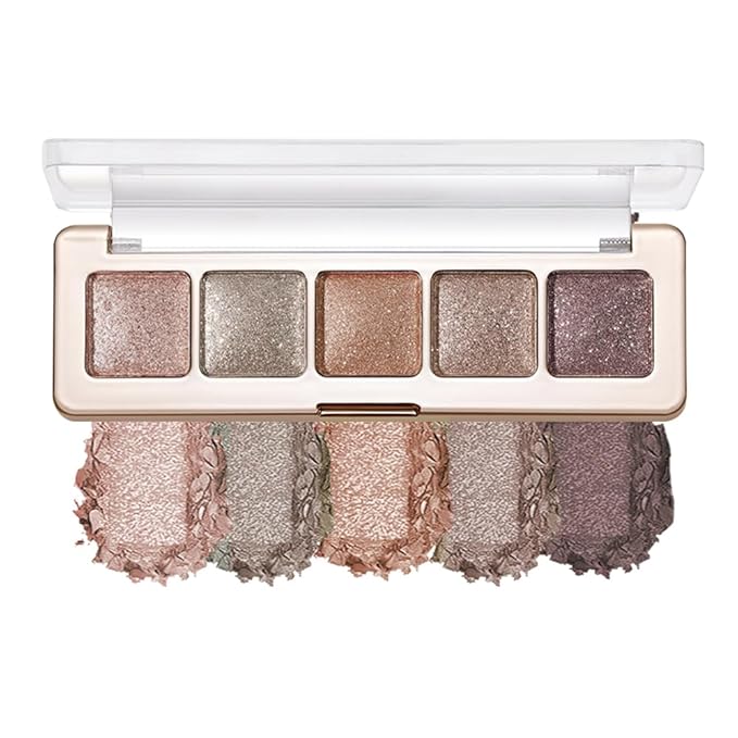 High Pigment Glitter Shimmer Eyeshadow Palette–Sparkly Metallic Eye Makeup in Rose Quartz, Silver Champagne, Coral Pink, Taupe Gold&Plum Silver Shades, Long-Lasting Festival Party Eye Glitter Palette