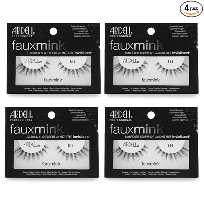 Ardell Faux Mink Lashes 814 Black - Natural False Eyelashes, Reusable Strip Lashes for Seamless, Flawless Look, 4 Pack