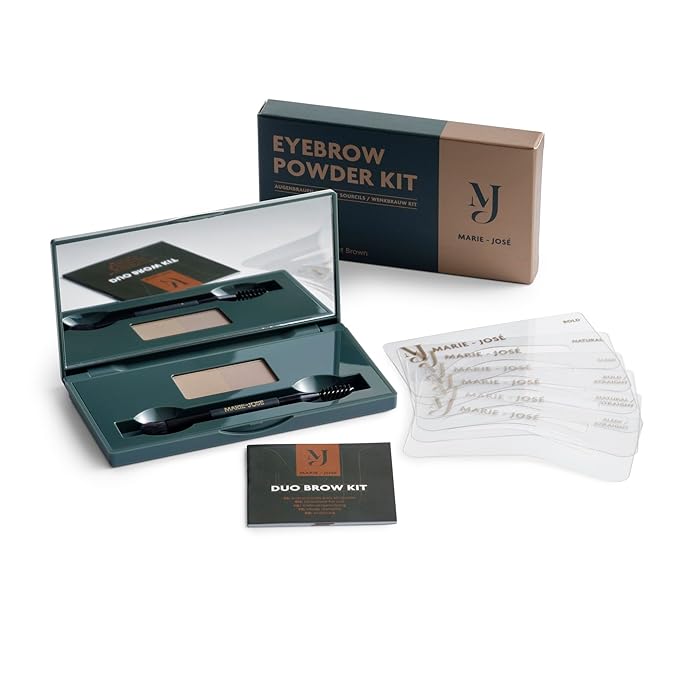 Marie-José Dark Blonde & Light Brown Duo Brow Powder Kit – Waterproof Eyebrow Powder with 6 Reusable Stencils & Dual-Ended Brush, Long-Lasting Natural-Look Brow Makeup for Blondes & Fair Skin Tones