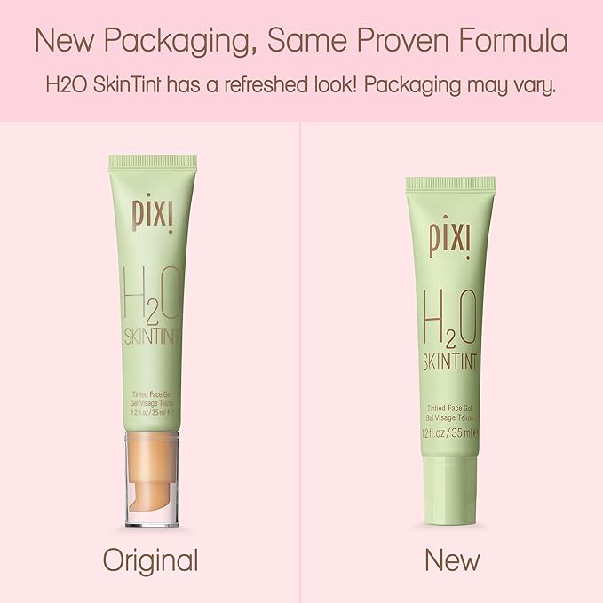Pixi H2O SkinTint | Tinted Face Gel Moisturizer | Lightweight Hydrating Coverage with Hyaluronic Acid | Evens Skin Tone & Reduces Redness | Oil-Free Dewy Finish | Nude | 1.2 fl oz