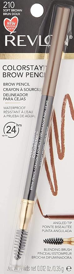 Revlon ColorStay Eyebrow Pencil with Spoolie Brush, Waterproof, Hair-Like Strokes for Natural Looking Brows, 210 Soft Brown, 0.021 oz