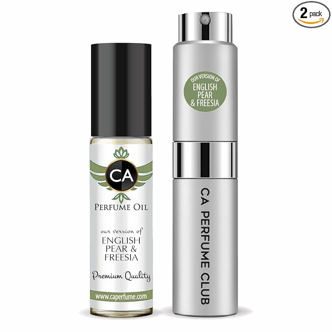 CA Perfume Duo Impression of English Pear & Freesia For Women And Men Perfume Layering Set Long Lasting Travel Size EDP + Body Oil Roll-On Bottle 0.27 Fl Oz+0.33 Fl Oz